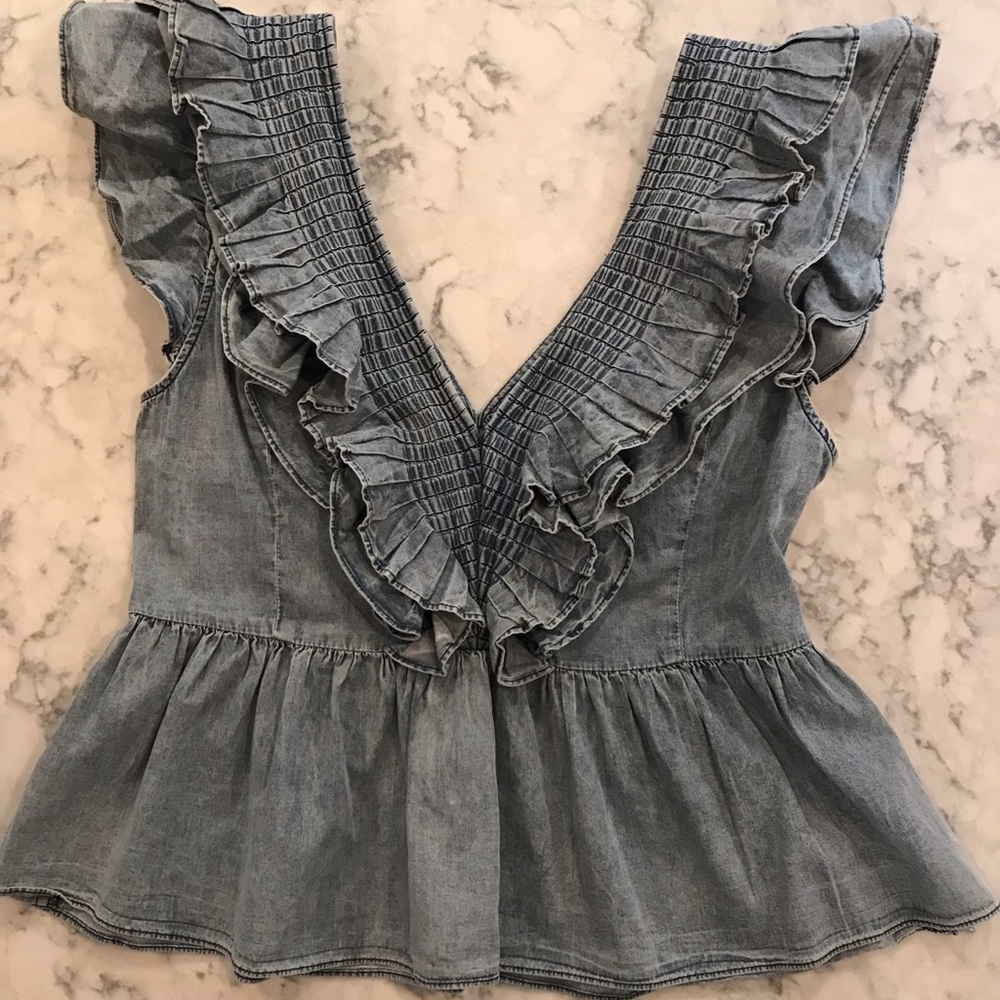 Mare and Mare for Anthropologie ruffled chambray blouse